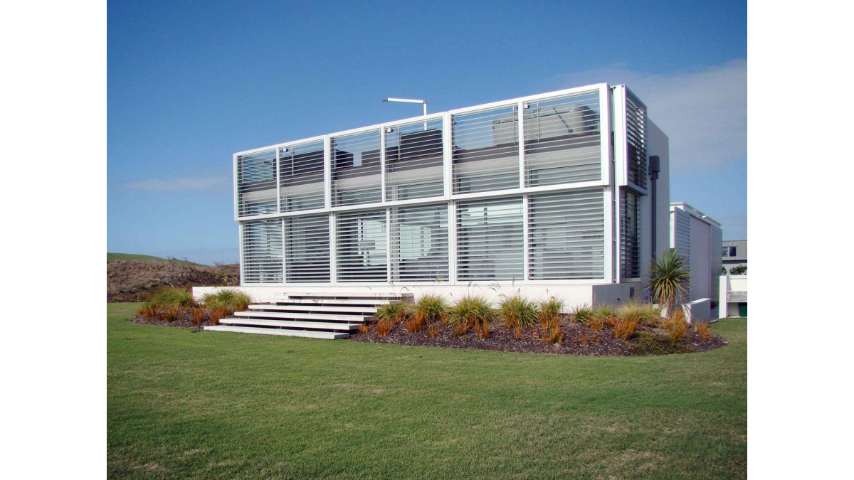 Louvres have been opened to let in light and views.