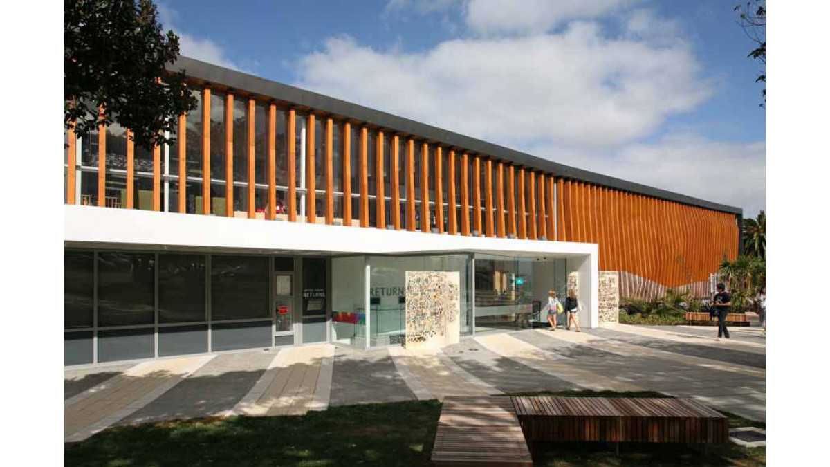 The front of the Birkenhead Public Library and Civic Centre, which won the WANZ Supreme Award and commercial award.