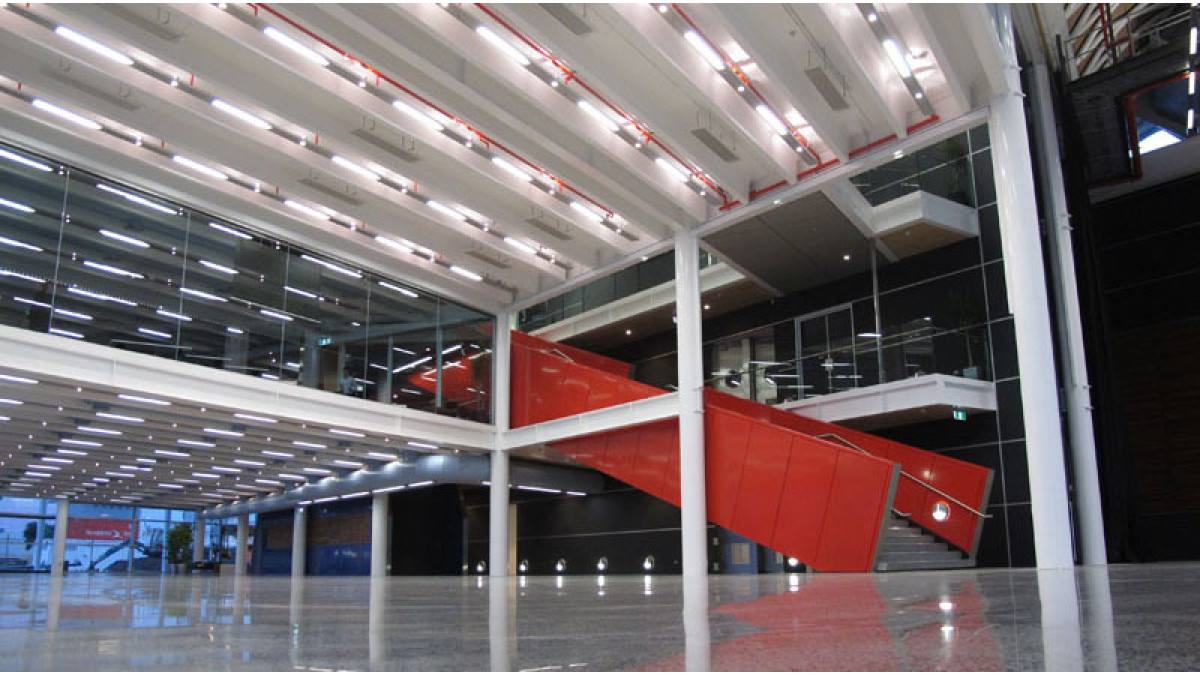 A Besam revolving door lends panache to the already impressive aesthetics whilst being instrumental to the buildings indoor outdoor flow.