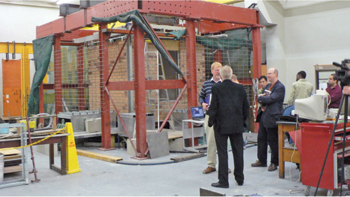 Test house on shaking platform prior to test.