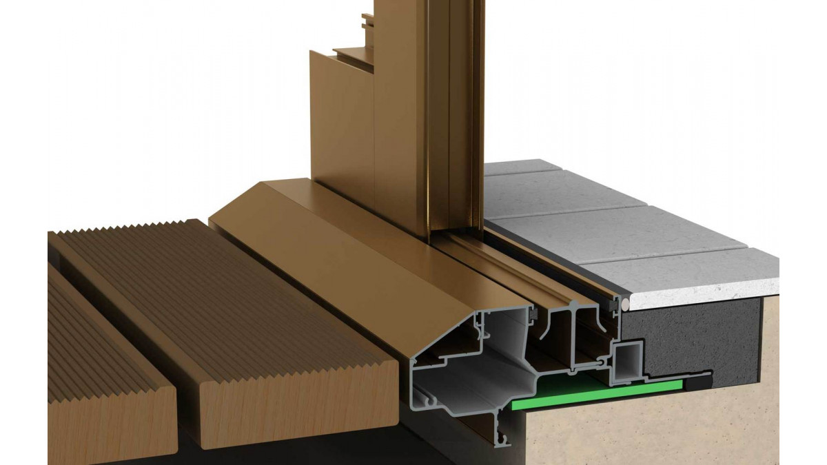 Residential Flushline sloped threshold. The flushline sill, as its name implies, has a flush appearance imparted by a special elevated roller track.