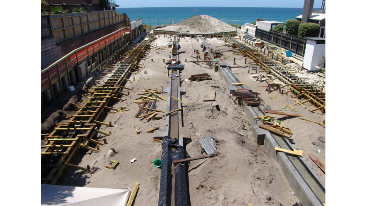The concrete track system stretches nearly the full depth of the property.