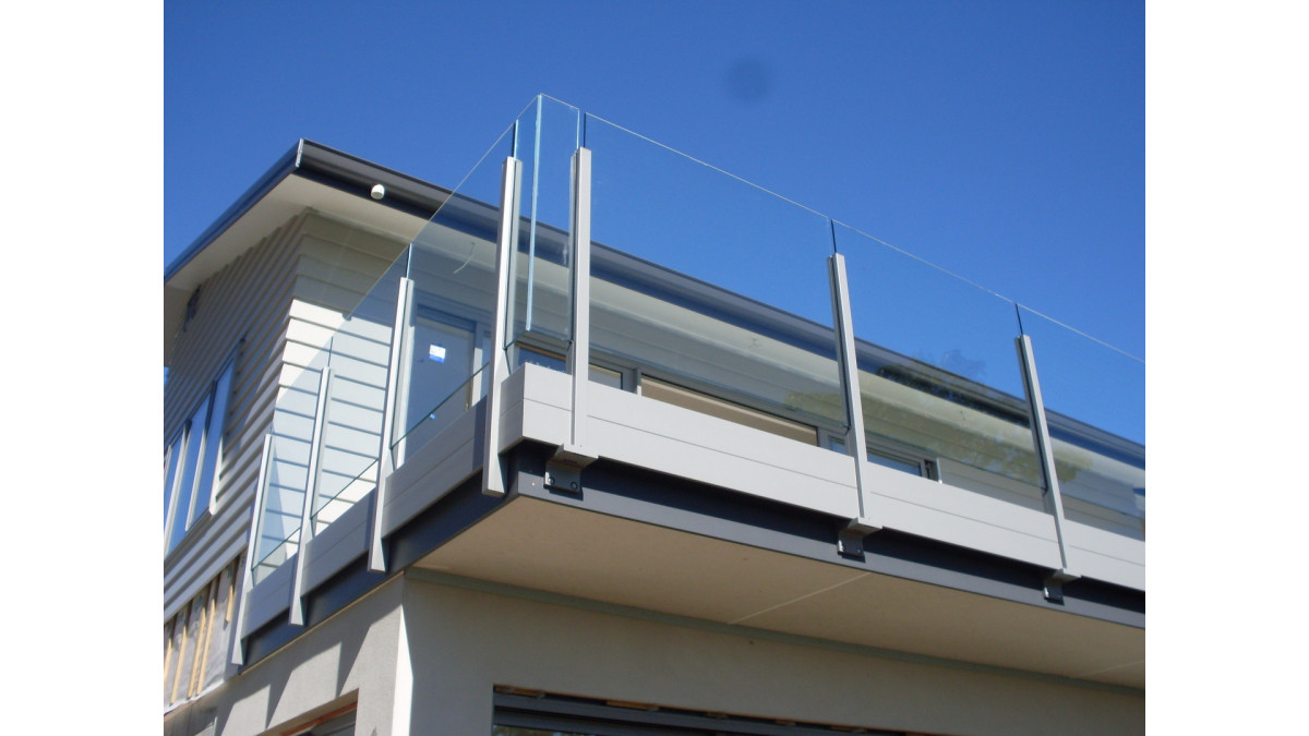 Edge balustrading installed with glass panels.