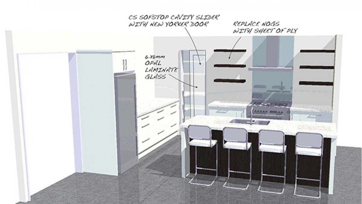 The kitchen with cavity slider installed.