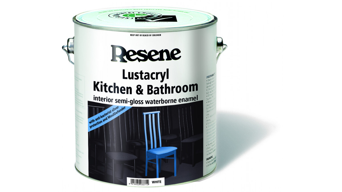Use Resene SpaceCote Low Sheen Kitchen & Bathroom on walls and complement with Resene Lustacryl Kitchen & Bathroom on trims and joinery and Resene SpaceCote Flat Kitchen & Bathroom on ceilings.