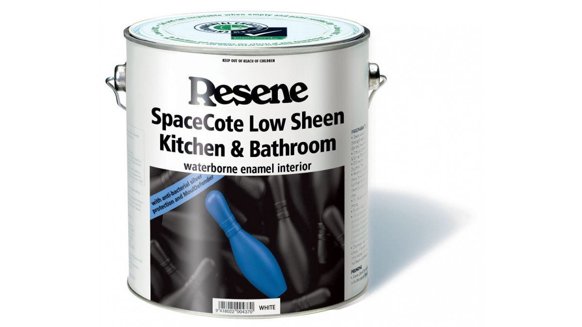 Use Resene SpaceCote Low Sheen Kitchen & Bathroom on walls and complement with Resene Lustacryl Kitchen & Bathroom on trims and joinery and Resene SpaceCote Flat Kitchen & Bathroom on ceilings.