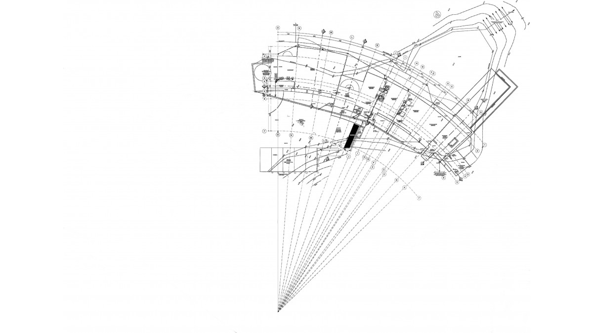 This plan view shows the arc of the house centred from a point 45m south.