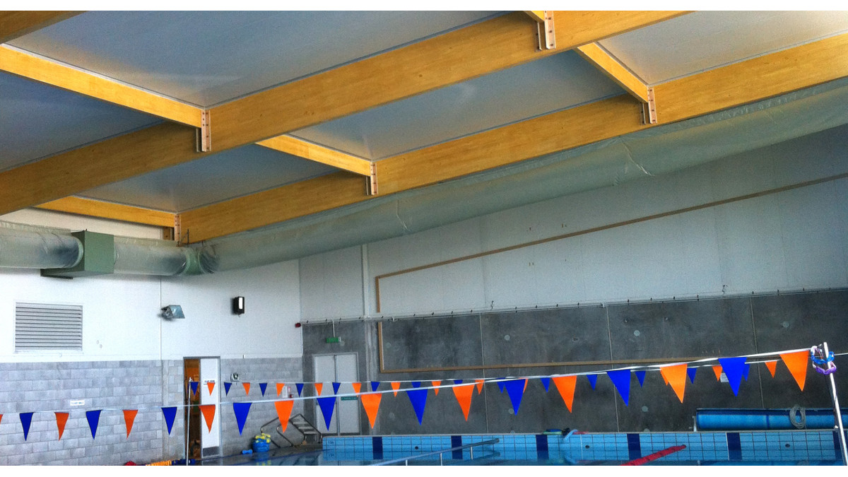 Hilton Brown Swim School before acoustic treatment.