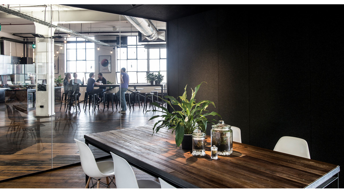 Cube also lines the inside walls of 99 Design's meeting pods.