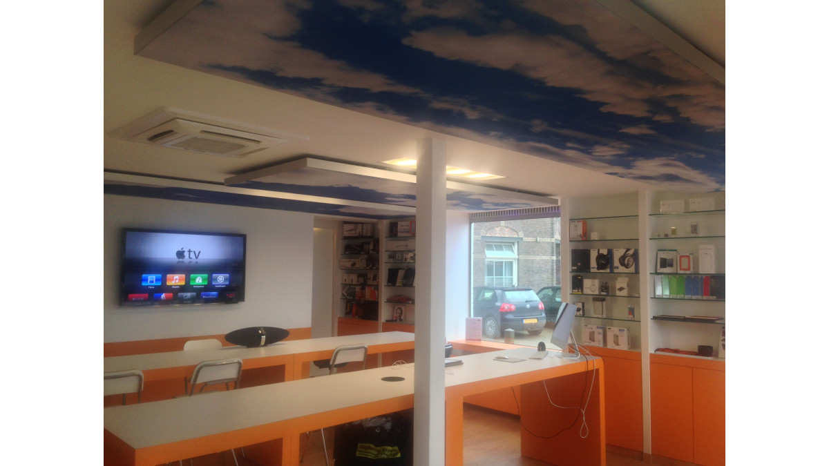 Stratocell Whisper FR printed with a cloud pattern for an Apple store fit-out.