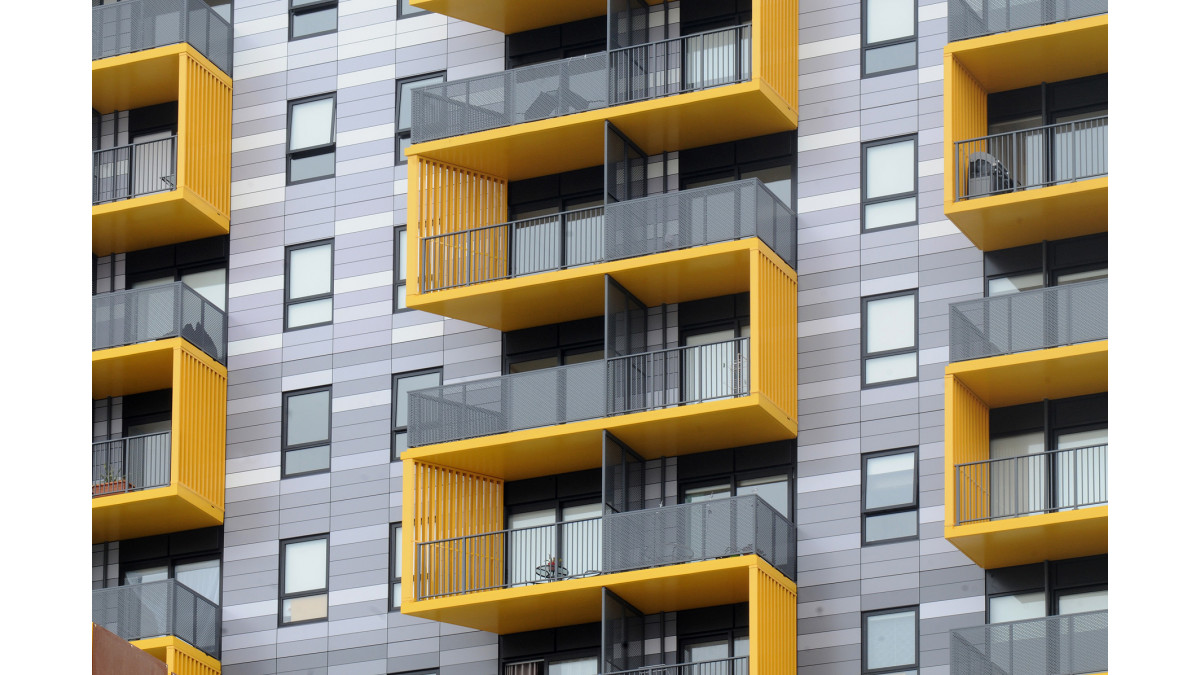 Yellow Vertical Fins give this architectural building an impressive finish.