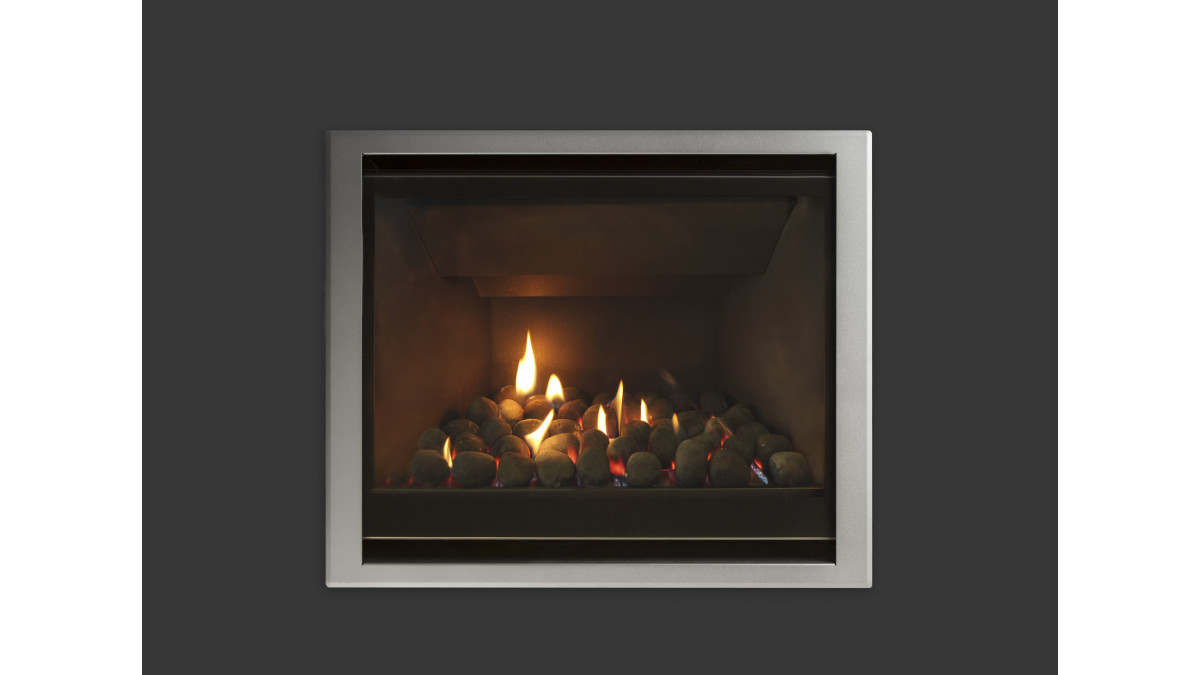 Escea AF700 Gas Fireplace with Black Coals Fuel bed.