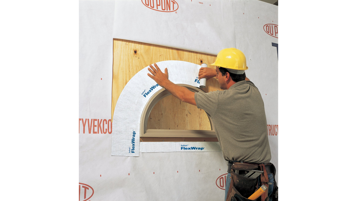 DuPont FlexWrap Flashing Tape easily stretches to seal geometric shapes.