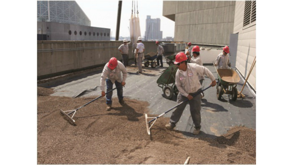 A Viking Roof Garden installation underway.