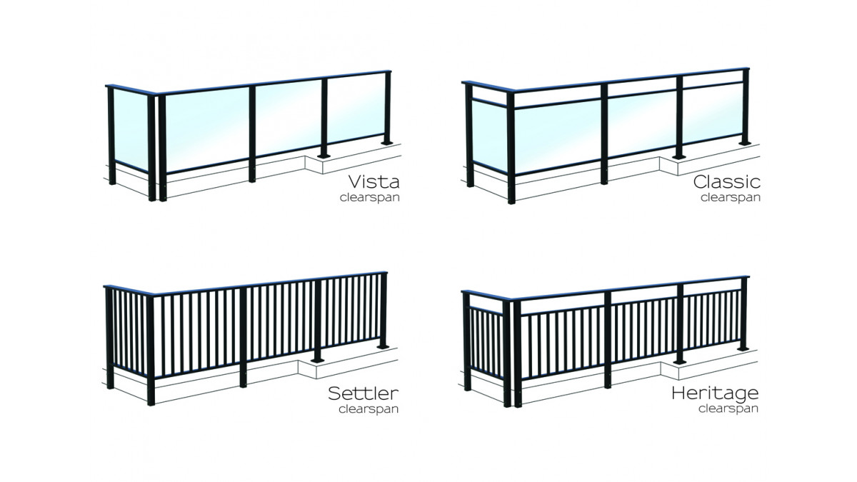 Clearspan balustrades come in four styles. Different infill options are possible.