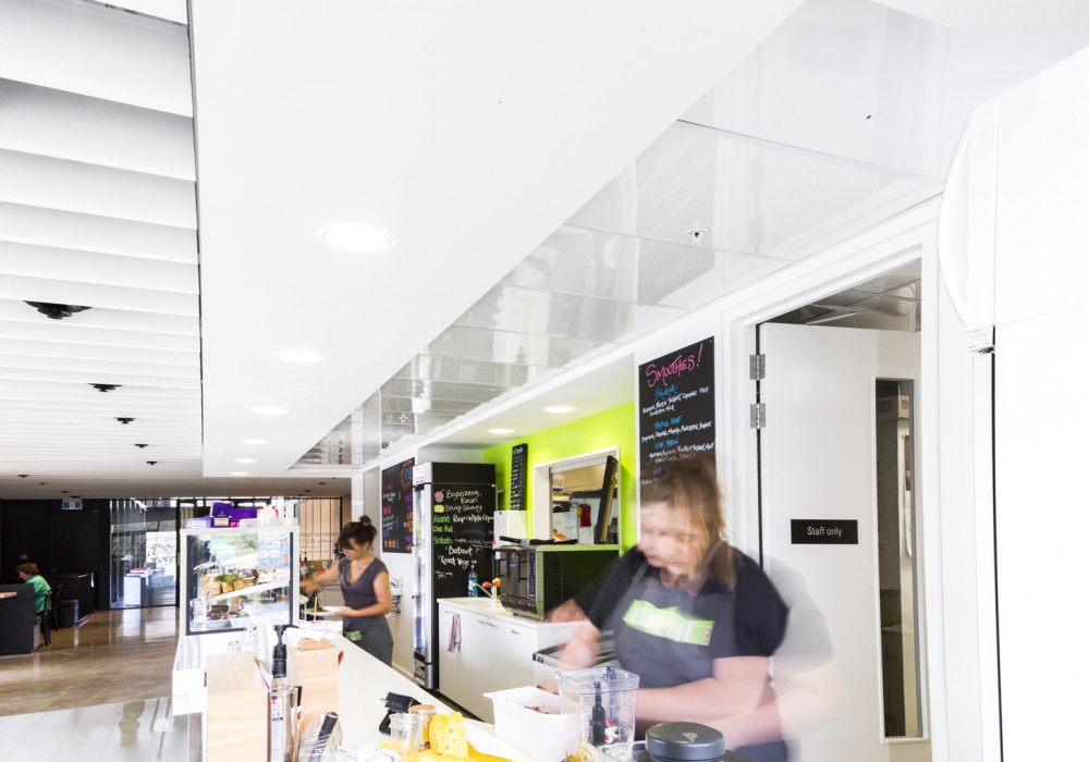 Low Maintenance Fenta Ceiling Tiles Featured in Sports Centre Café