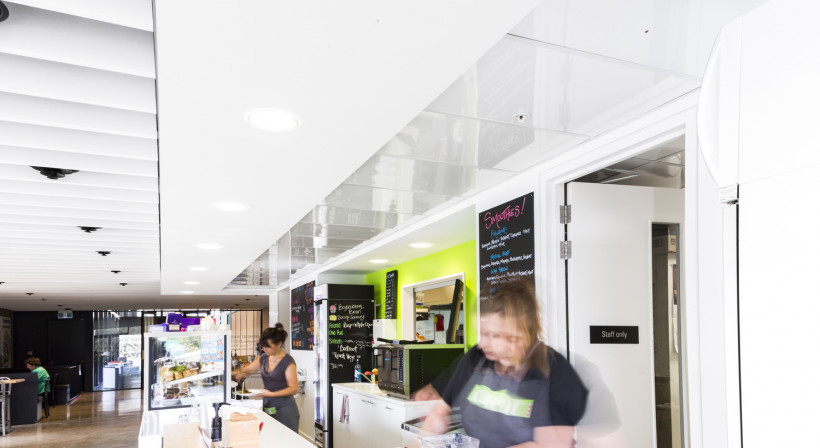 Low Maintenance Fenta Ceiling Tiles Featured in Sports Centre Café