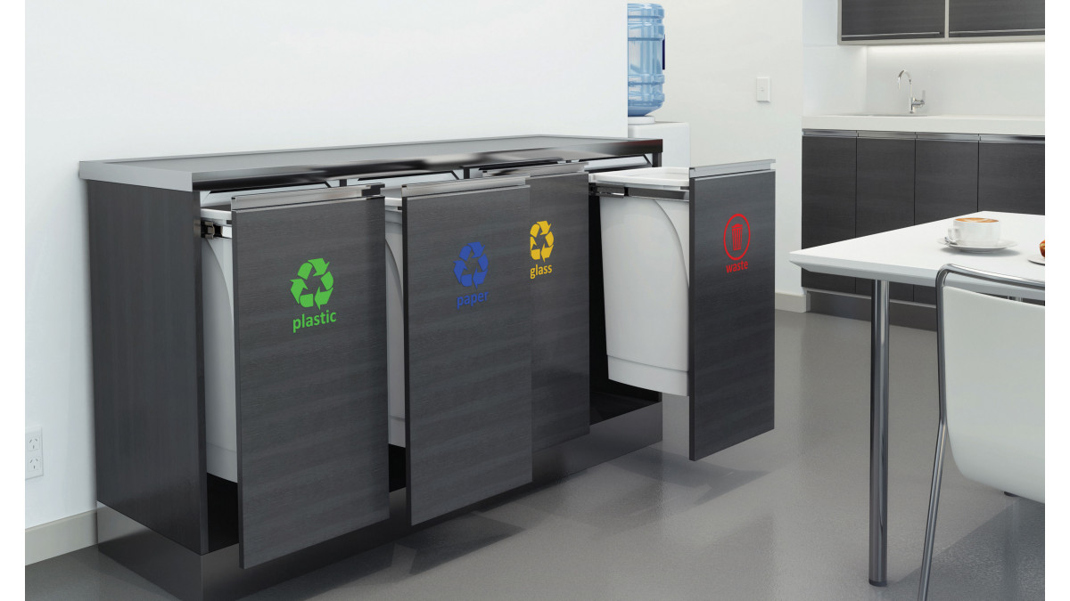 4 x Soft Close 50lt Units installed as a recycling station in a commercial environment.