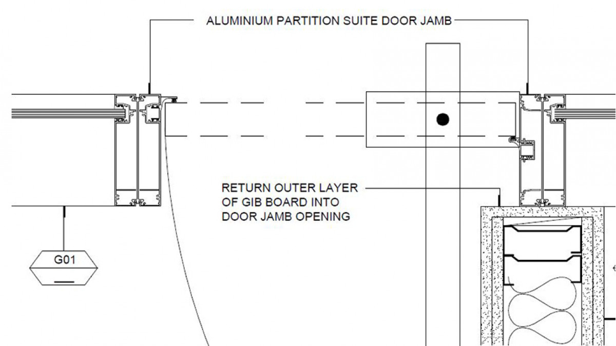 ECAN pivot door stop detail.