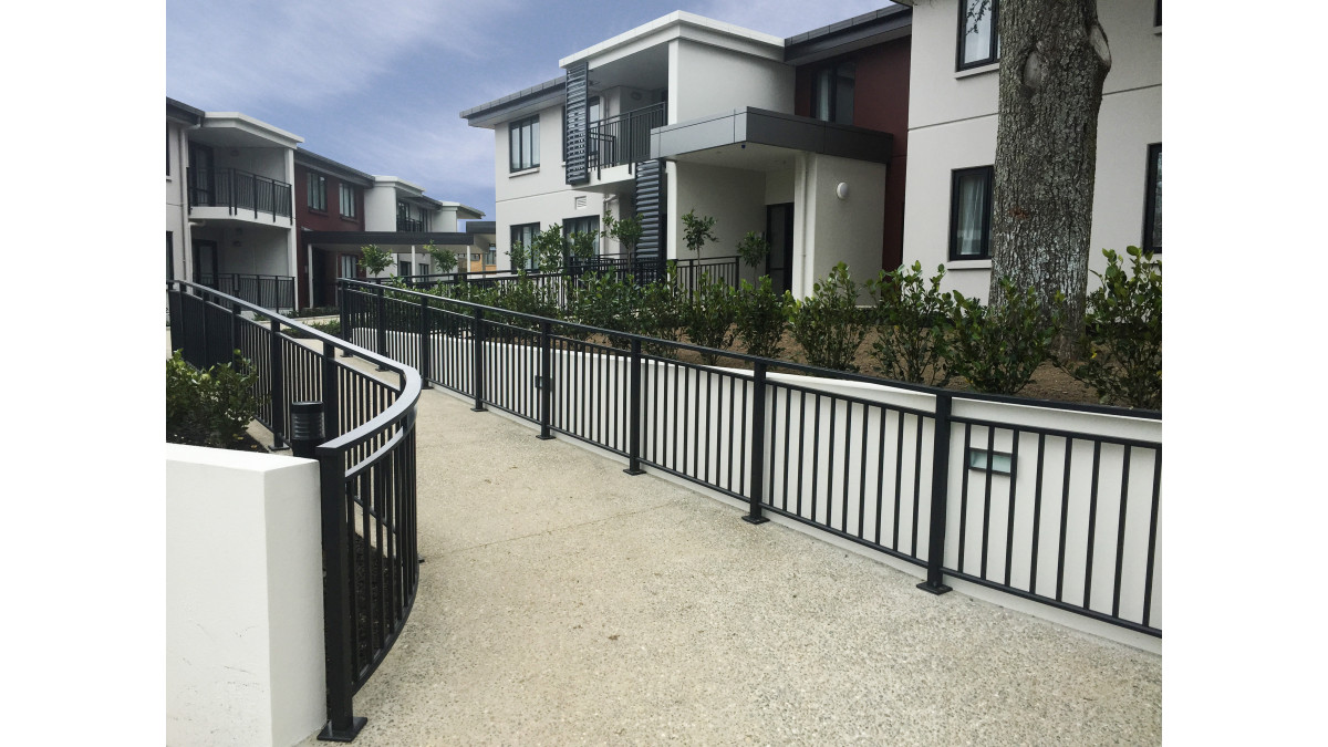 Curved balustrade leads into Retirement Village.