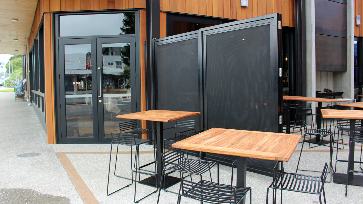 Clearguard screens fitted as a security and windbreak screen for cafe outdoor area.