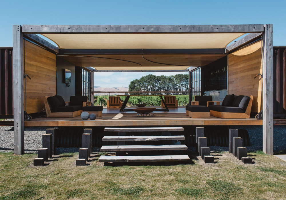 Metal Finish Switches Match Dramatic Tones in Vineyard Pavilion