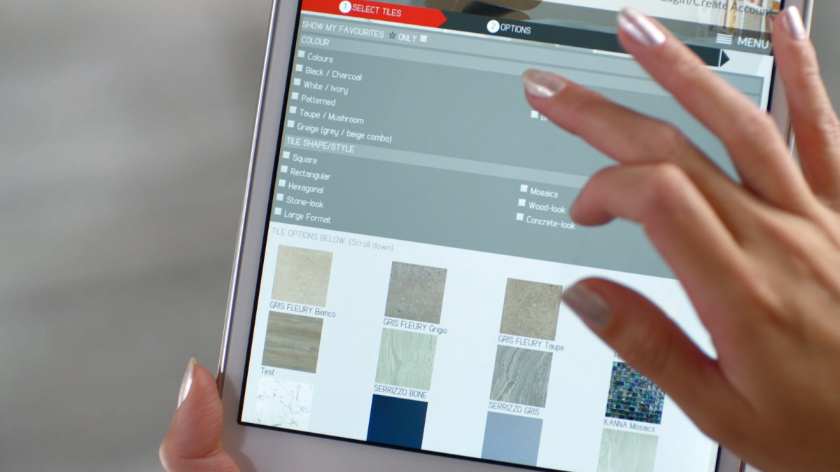Step 2: Select a tile, a preferred grout colour and layout (landscape, portrait, stacked, offset).