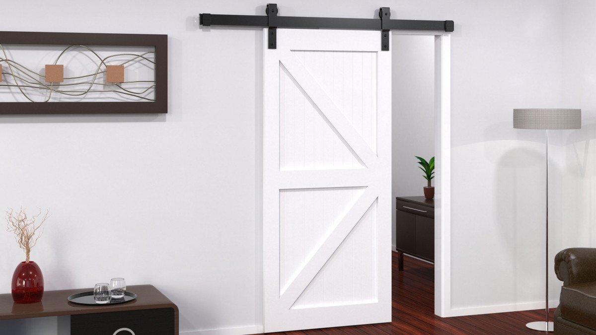 Barn Door Track with White Timber Door.