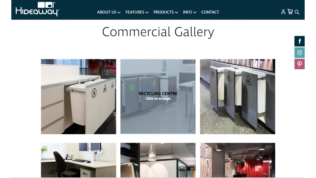 Gallery showcasing Hideaway Bins located in different commercial environments.