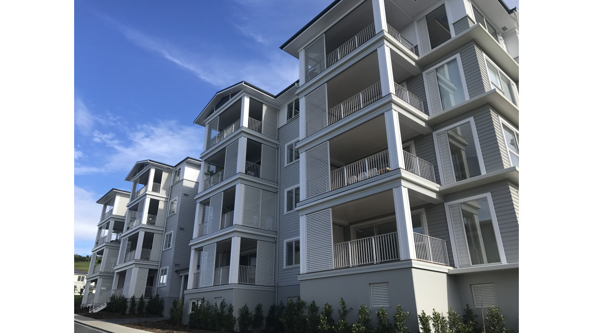 Sliding and Fixed louvre screens in Orewa Development.