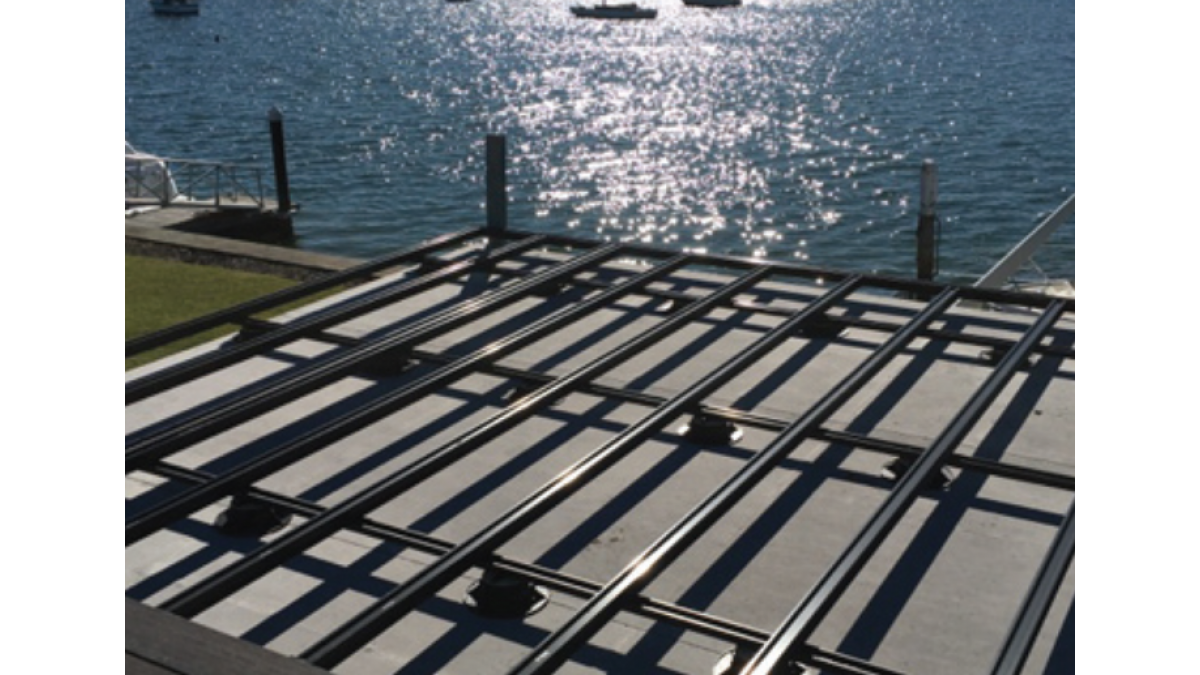 Waterfront Residence Sydney - QwickBuild on a rooftop membrane deck pre ResortDeck boards being installed.