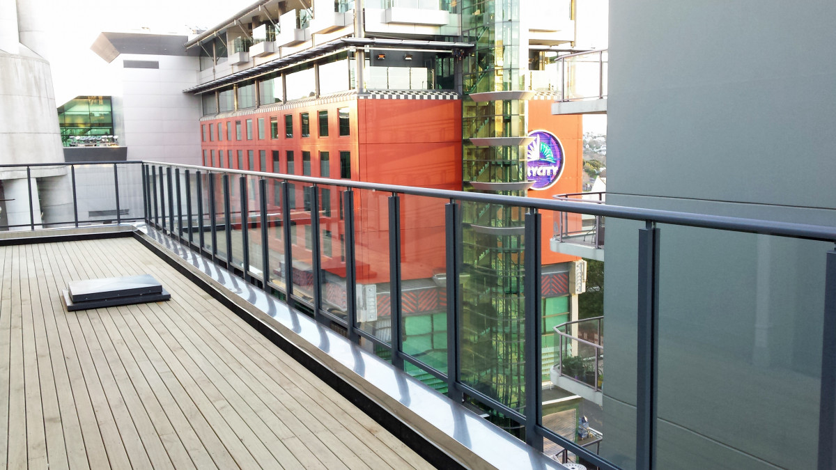 Edge Commercial Post Fully Framed Glass Balustrade Can Be Fitted In Extra High Wind Zones NZ3604 Compliant.