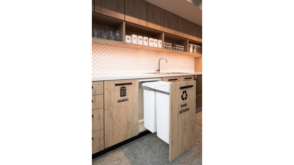 Goodman Office, Auckland: Hideaway Bin SC240D-W 2 x 40L unit for Recycling.