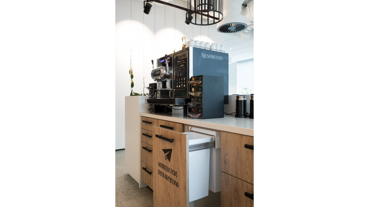 Goodman Office, Auckland: Hideaway Bin SC220D-W 2 x 20L unit for Office Coffee Station.