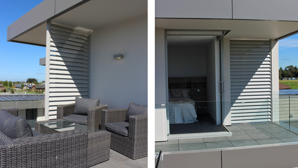 Louvre Panel Privacy Screens in stunning modern home.