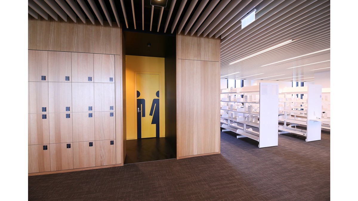 Christchurch library featuring T&R Interior Systems' aluminium baffles.