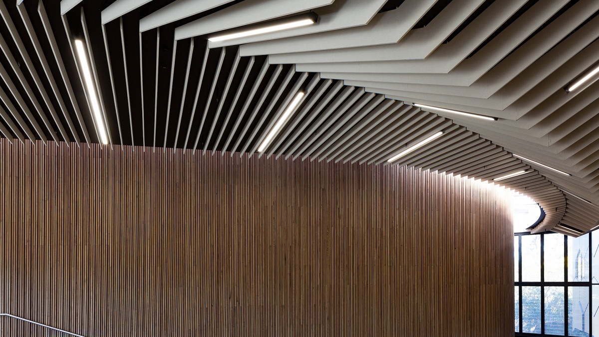 Bespoke Frontier ceiling feature in atrium – Taronga Institute of Science and Learning.