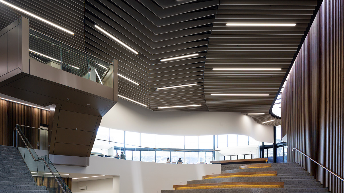Bespoke Frontier ceiling feature in atrium – Taronga Institute of Science and Learning.