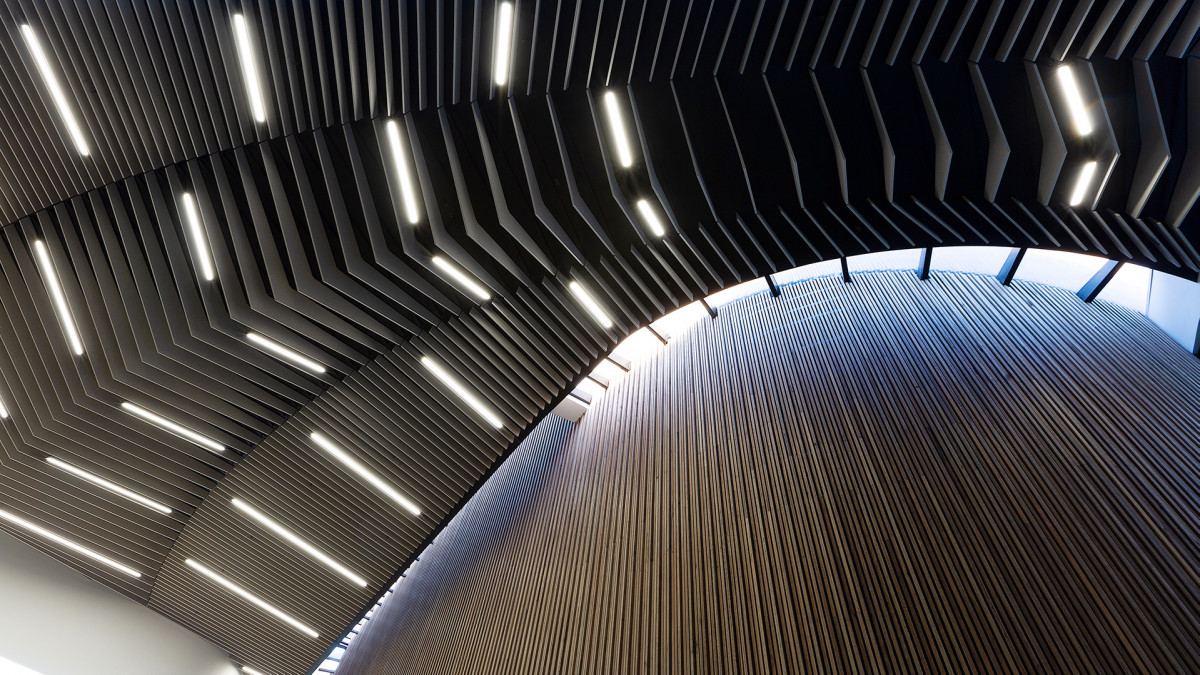 Bespoke Frontier ceiling feature in atrium – Taronga Institute of Science and Learning.