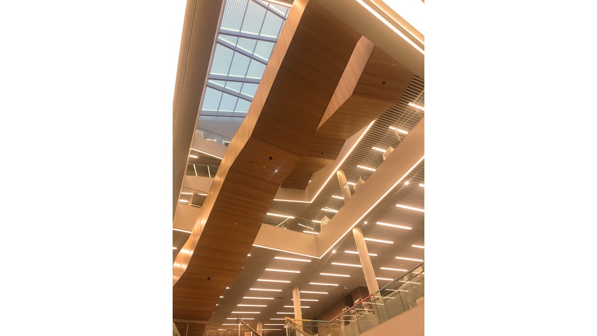 Christchurch library (Tūranga) featuring T&R Interior Systems' aluminium baffles.