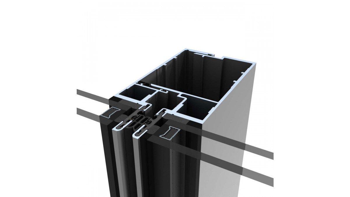 A cross section of the thermally broken 168mm Structural Glaze mullion.