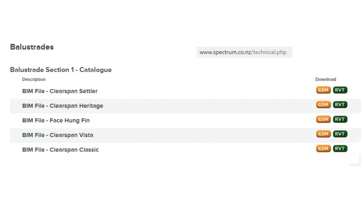 Spectrum website technical page view with available file options.