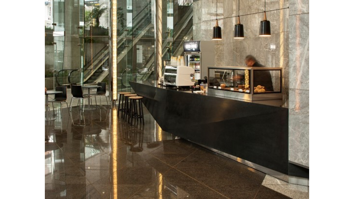 Corian Deep Night Sky Cafe Counter, Auckland House Project. <br />
Designed by Creative Spaces. <br />
Photography by Simon Devitt