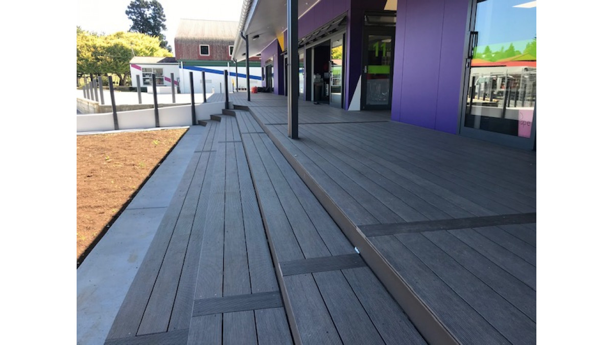 BiForm decking in Camo Brown at Hikurangi School, Northland. 