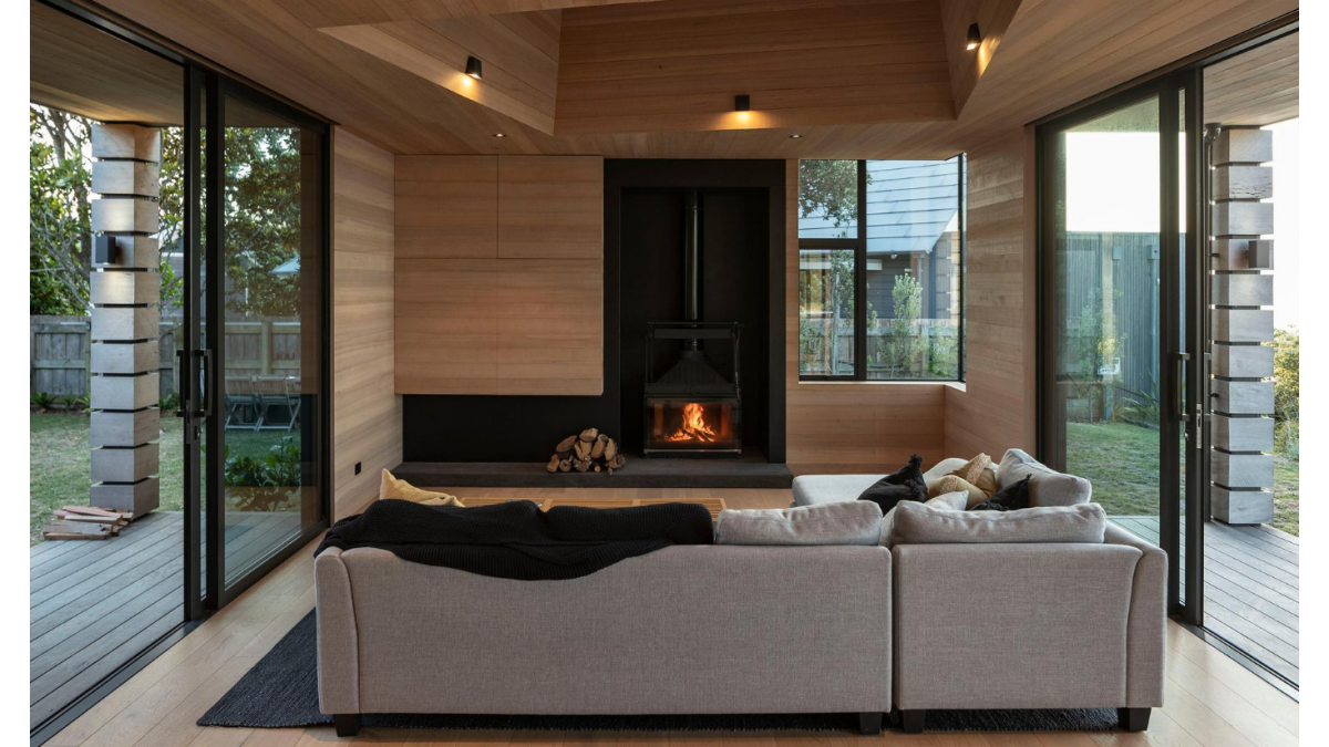 Metro Series sliding doors in Matt Ironsand with Urbo Hardware let the coastal breeze in all directions