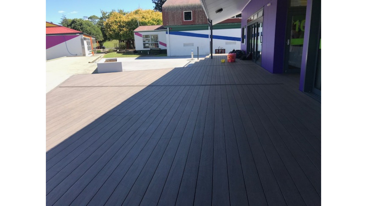 BiForm decking in Camo Brown at Hikurangi School, Northland. 