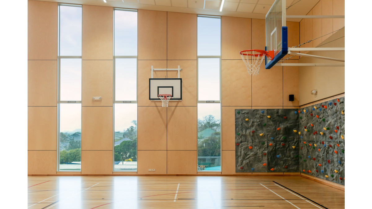 Plytech Birch Elite creates an airy feel for Balmoral School's new gymnasium. 