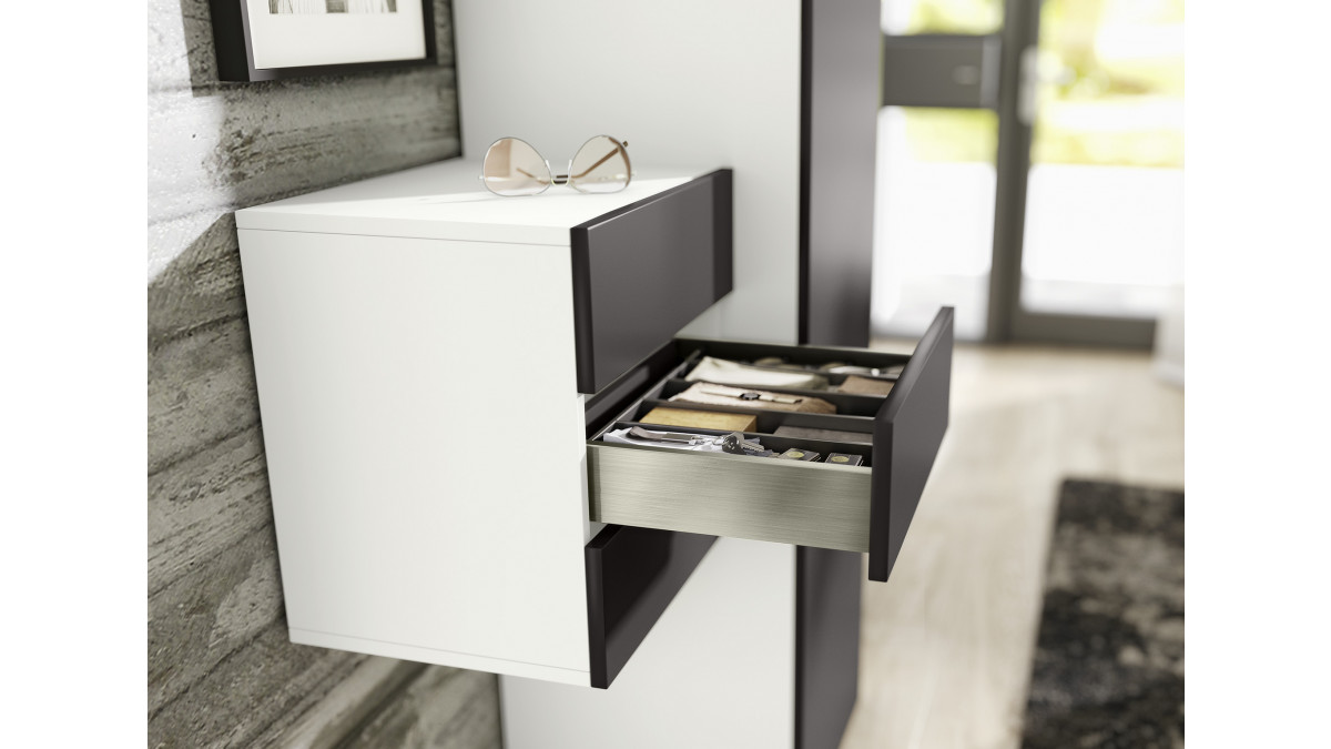 AvanTech YOU anthracite drawer with stainless steel DesignCape in custom-built furniture.