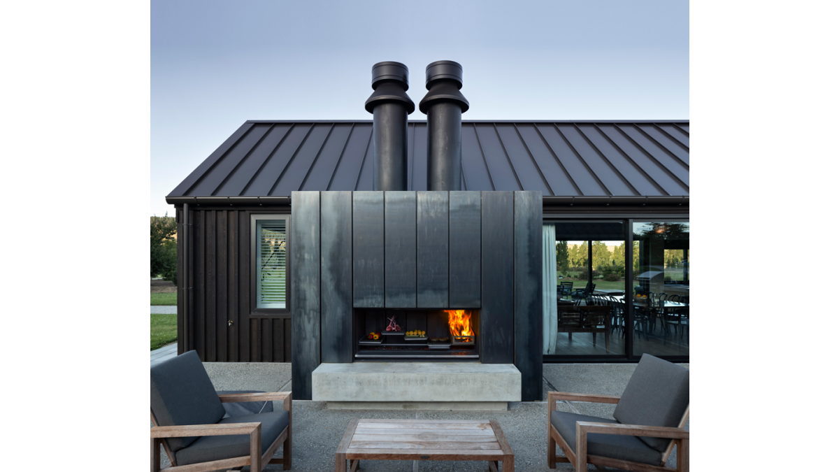 Escea's EK1550 Outdoor Kitchen Fireplace. <br />
Photo Credit: Mason and Wales