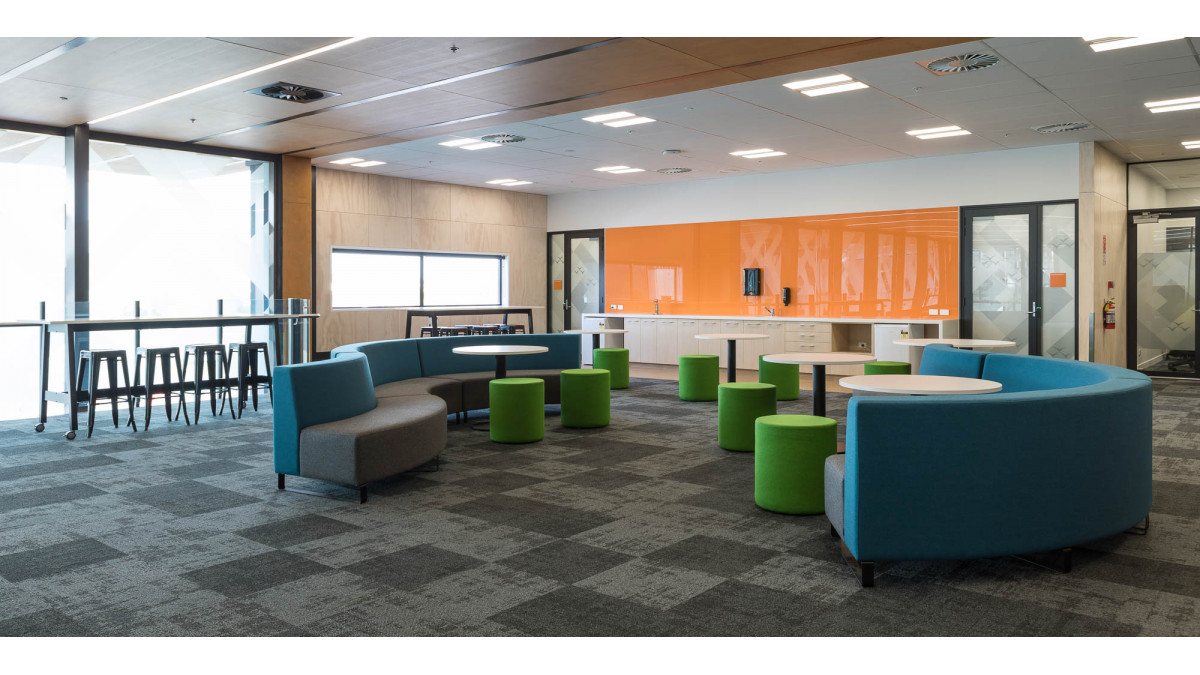 Advance Flooring at MIT Techpark: Carpet Tiles, Entrance Mat, Vinyl Flooring.